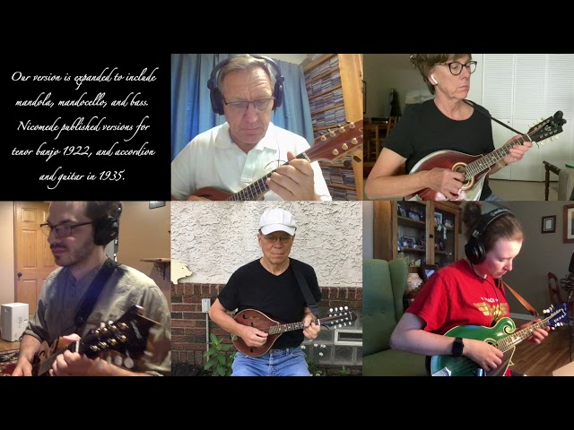 Still shot of Minneapolis March Youtube video featuring 5 mandolin players
