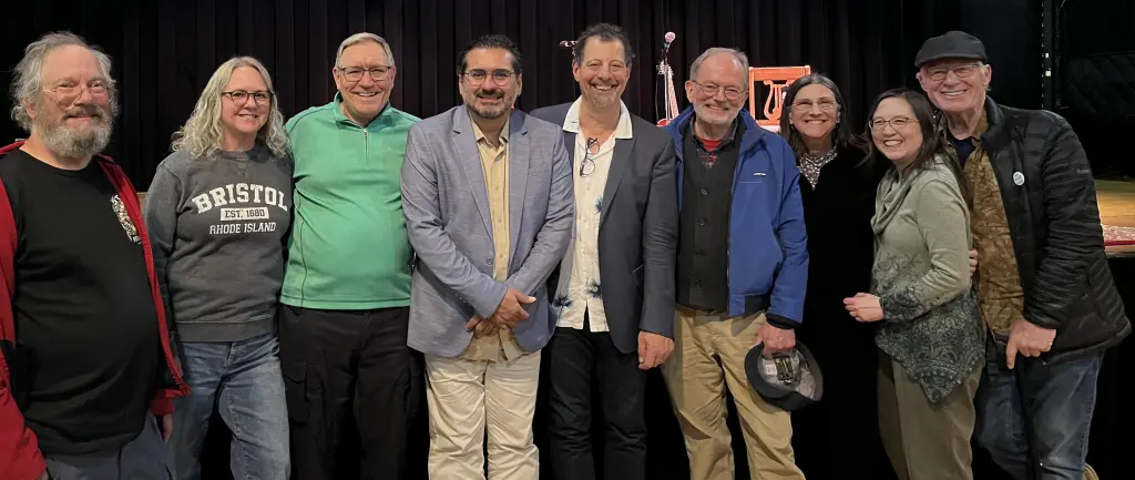 Some MMO players pose as fans with Mike Marshall and Alessandro Penezzi after a show at the Cedar